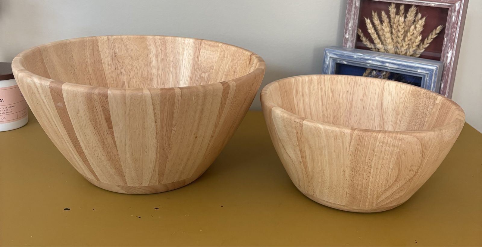 Set of 2 Natural Wooden Salad & Serving Bowls