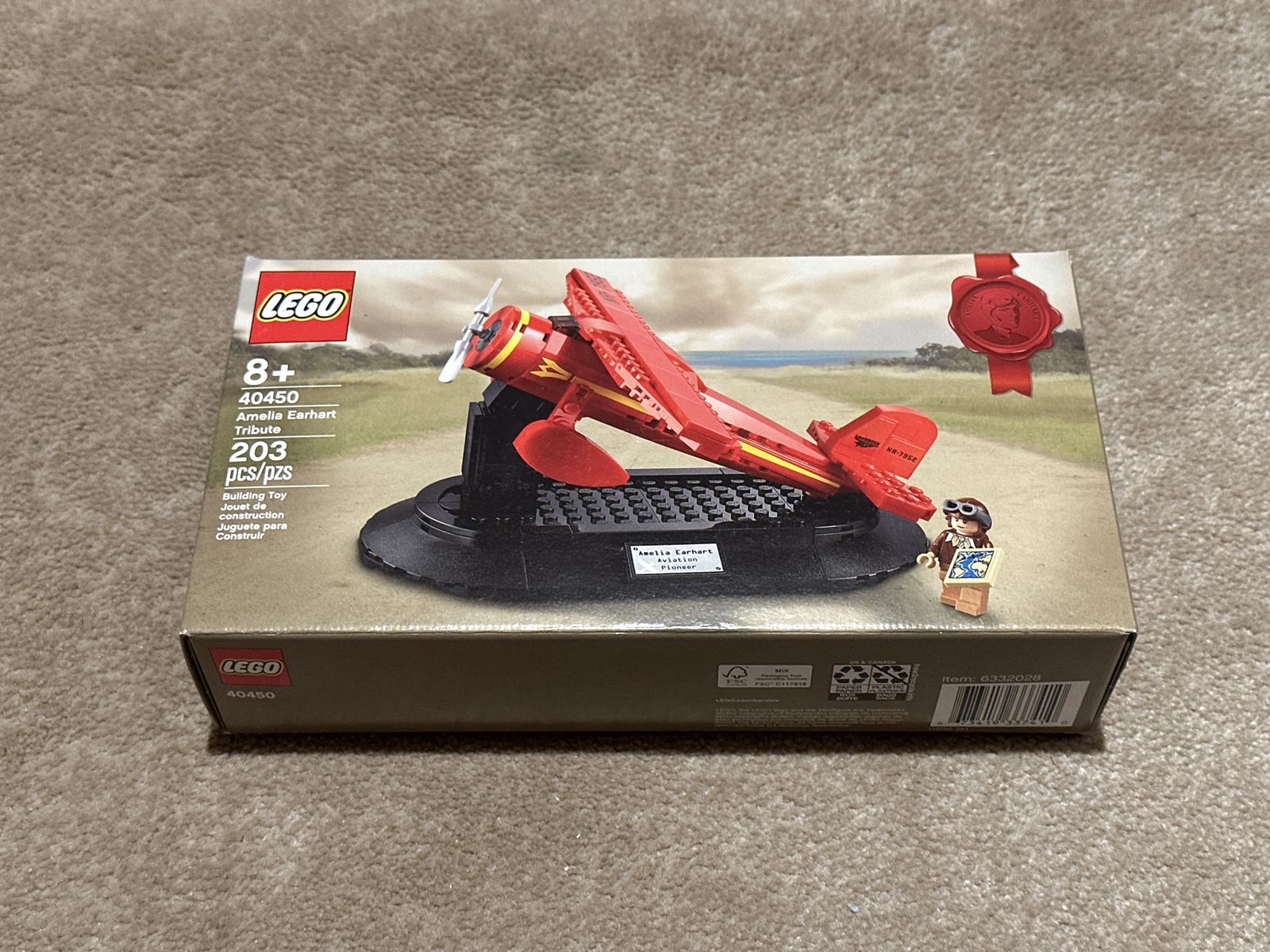 LEGO 40450 Amelia Earhart Tribute Lockheed Vega 5B 203 Pcs New Sealed Biplane Set