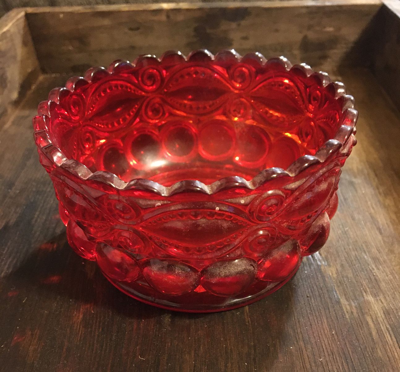 Antique  Ruby Red Amberina Eye Winker Glass Bowl