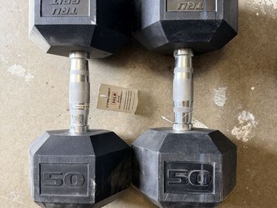 TRU GRIT Elite Hex Dumbbells - 50lb Pair, Rubber Coated, Ergonomic Grip