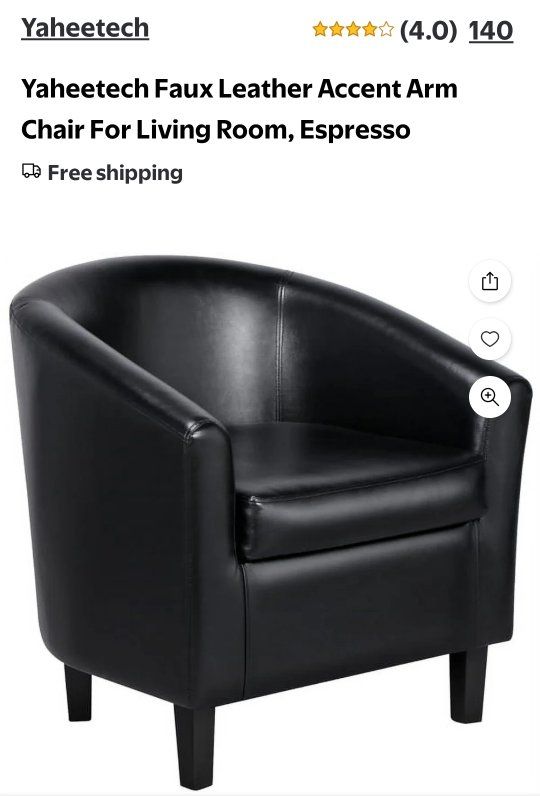 Yaheetech Barrel Black Accent Faux Leather Chair