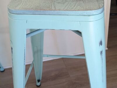 Set of 4 blue & wood kitchen stools