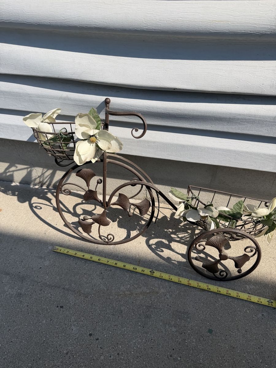 Vintage Metal Bicycle Plant Stand & Garden Decor with Baskets - 24" L x 16.5" H