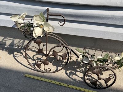 Vintage Metal Bicycle Plant Stand & Garden Decor with Baskets - 24" L x 16.5" H