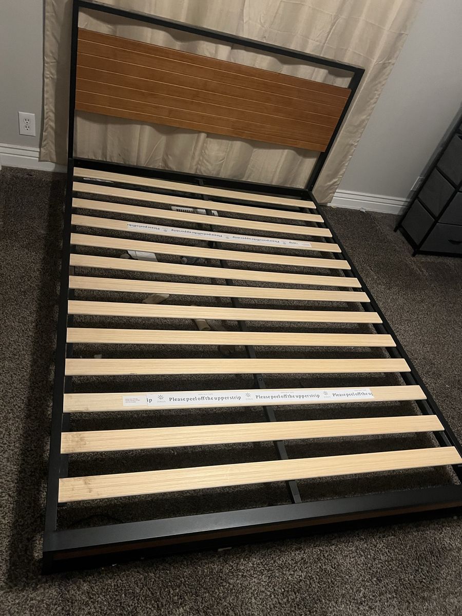 Zinus Metal Queen Sized Platform Bed Frame with Wood Headboard & Slat Support