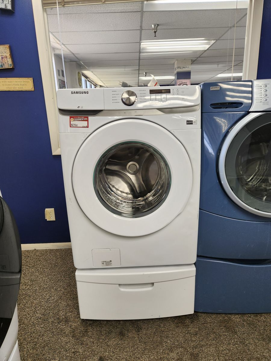 Samsung Front Load Washer White with Pedestal Drawer Used Good