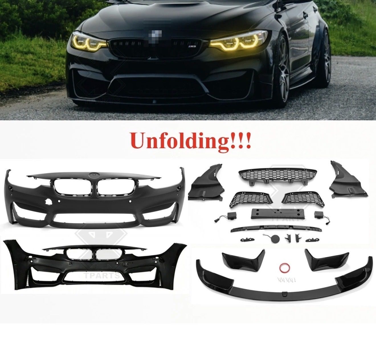 For 2012-2019 BMW 3 Series F30 Front Bumper Cover Grille Lip Spoiler To M3 Style