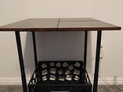 Industrial Rustic Side Table with Storage Basket and Wood Top