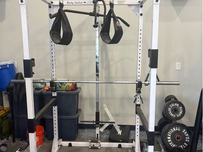 Body Solid Squat Rack with Lat Pull Down lots of extras