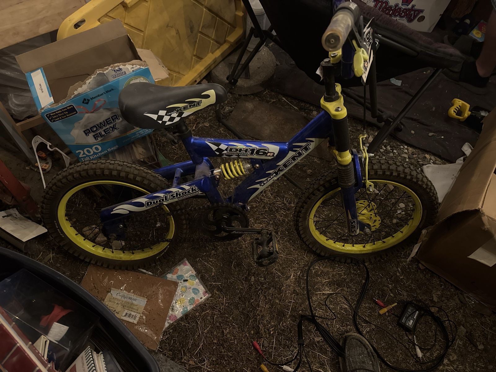 Team Kent DH16R Downhill Racer Kids Bike Dual Suspension Blue Yellow 16 Inch Wheels