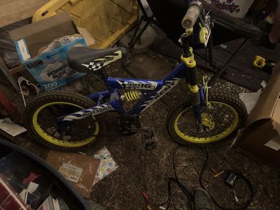Team Kent DH16R Downhill Racer Kids Bike Dual Suspension Blue Yellow 16 Inch Wheels