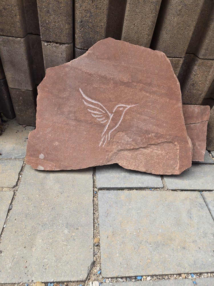 Hand-Carved Hummingbird Sandstone Stepping Stone - Unique Garden Decor