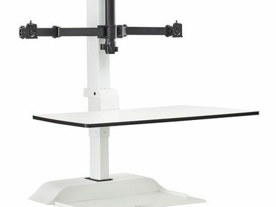 SAFCO PRODUCTS 2193WH SOAR BY SAFCO ELECTRIC SIT, STAND DESK CONVERTER, DUAL MONITOR MOUNT, WHITE-NEW IN ORIGINAL BOX!!!