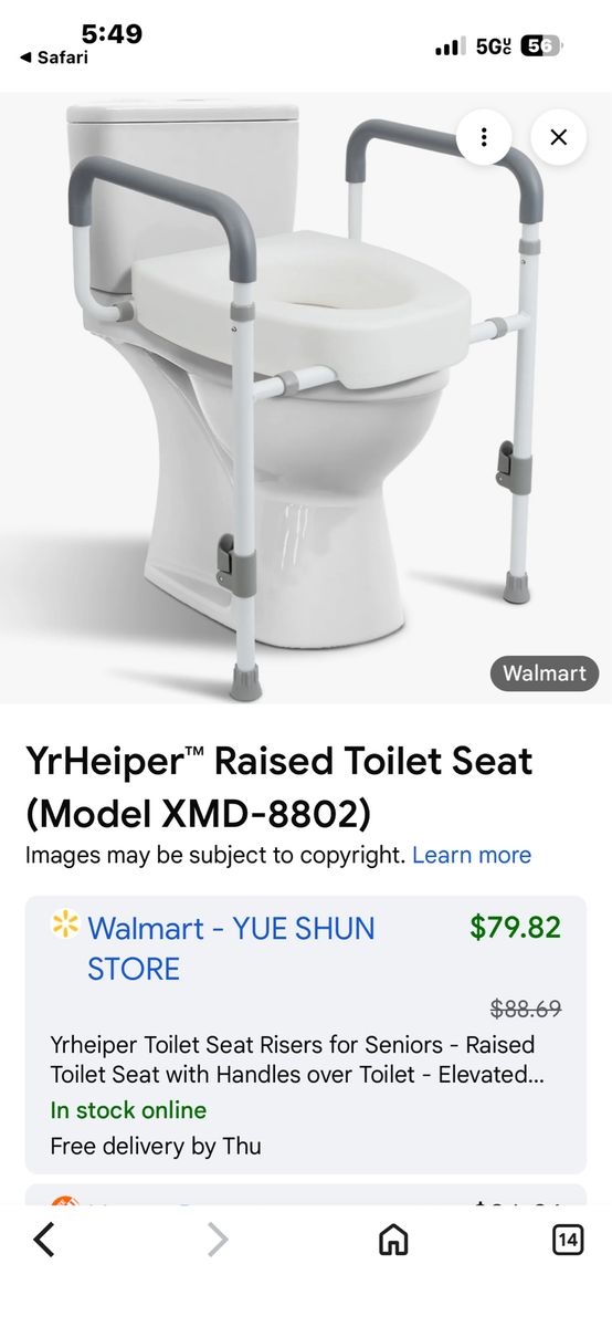 YrHeiper XMD-8802 Raised Toilet Seat with Handles - Tool-Free, Height Adjustable, 300lb Capacity