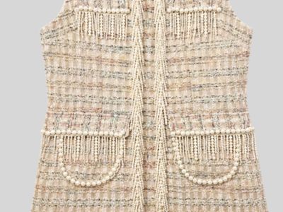 New. Handmade Tweed Pearl Beaded Dress Sleeveless Multicolor Size XL