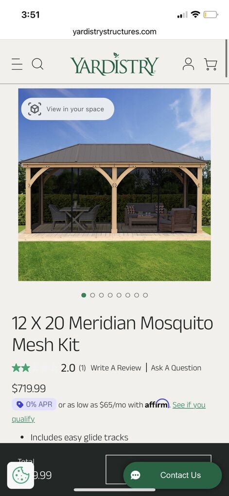 Yardistry 12x20 Gazebo Mosquito Mesh Kit