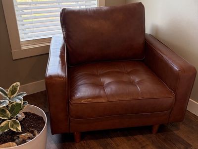Mid-Century Modern Brown Leather Armchair Accent Chair
