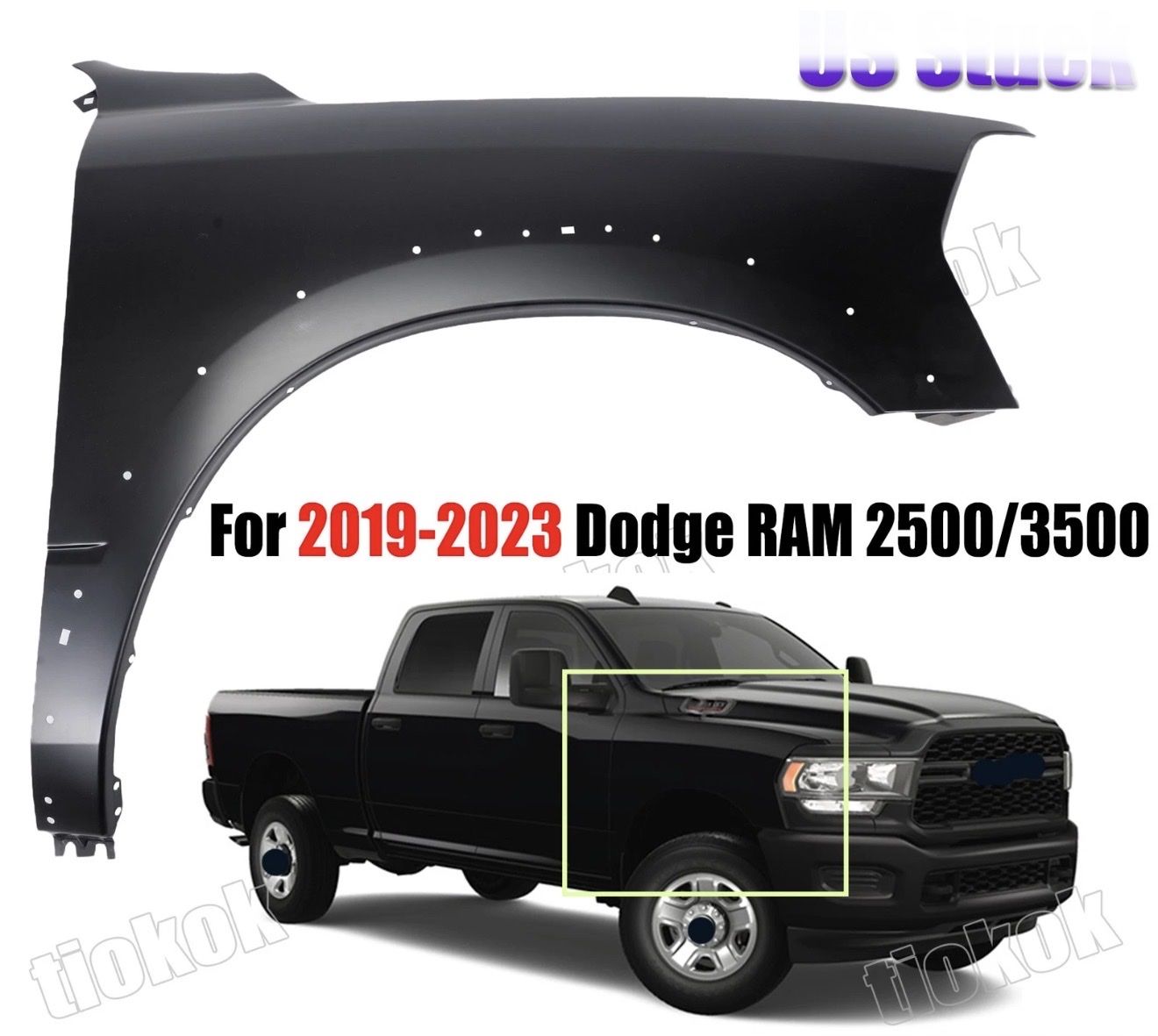 New Front Fender RH Primed For 2019-2024 Ram 2500/3500 Primed Steel