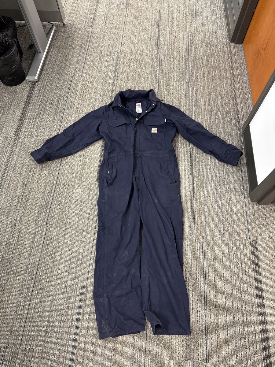 Two Carhartt FR Flame Resistant Navy Blue Coveralls Workwear Size 44 and Size 42 Regular