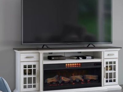 Tresanti 72" Everett White TV Console with Classic Flame Electric Fireplace and Fan 1782792 #105894
