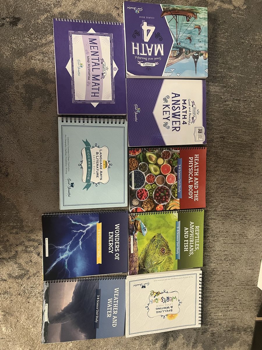 The Good and the Beautiful Homeschool Curriculum Lot - Math 4, Language Arts Level 4, Science Units, Variety of Books