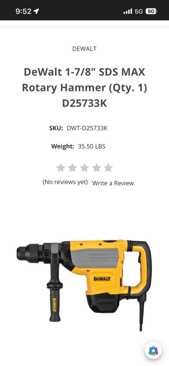 DeWalt 1-7/8 SDS MAX Rotary Hammer