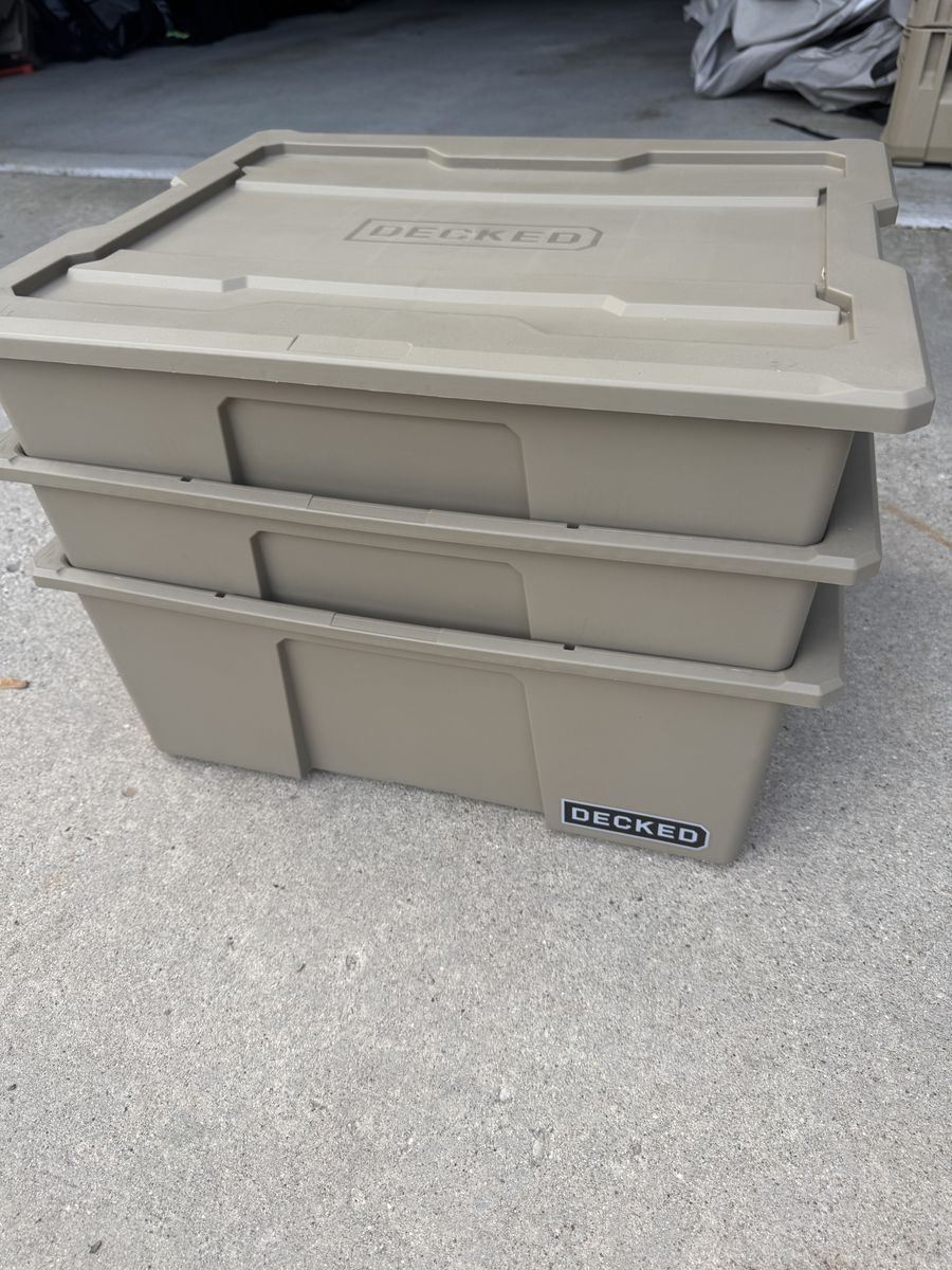 DECKED D-Box Storage System - 3 Stackable Storage Bins with Lids - Durable & Weatherproof