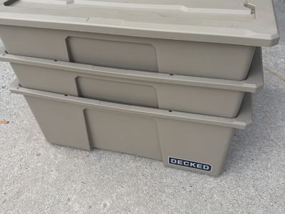 DECKED D-Box Storage System - 3 Stackable Storage Bins with Lids - Durable & Weatherproof