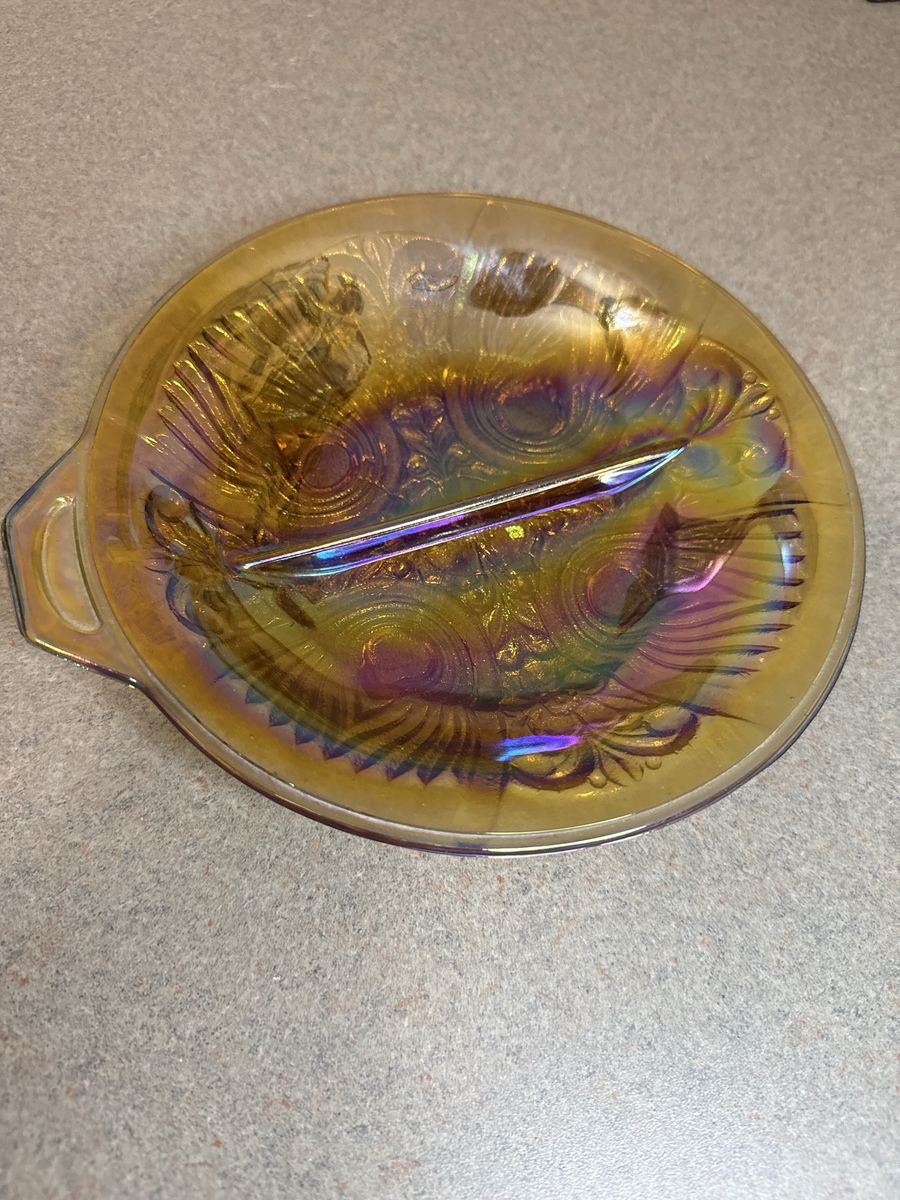 Vintage Indiana Glass Marigold Carnival Glass Divided Relish Dish - Excellent Condition