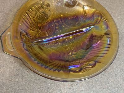 Vintage Indiana Glass Marigold Carnival Glass Divided Relish Dish - Excellent Condition