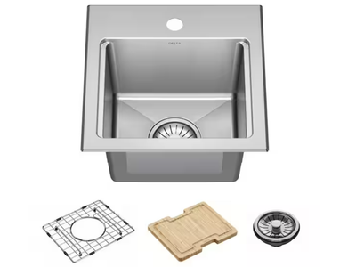 NEW Delta Emery 15 in. Drop-In/Undermount Single Bowl Stainless Kitchen Workstation Sink