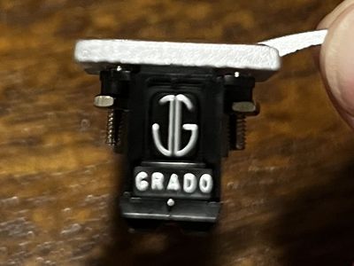 Grado Labs Prestige Green cartridge on headshell, no stylus