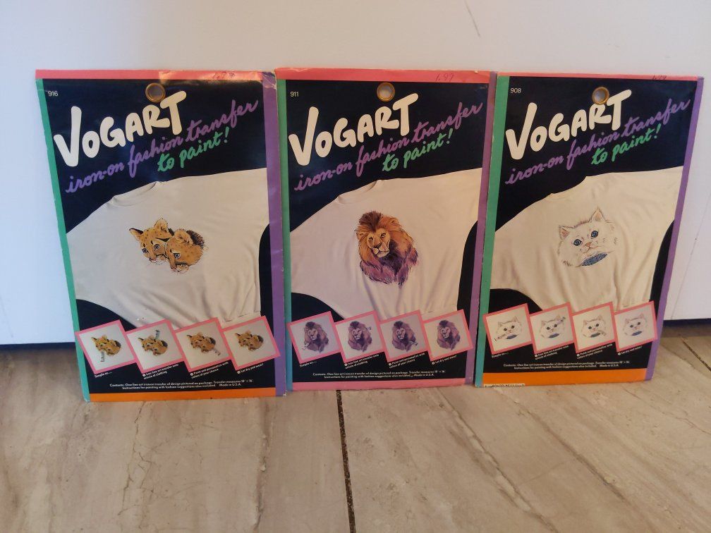 Vintage Vogart Iron-On Fashion Transfers for Painting - Set of 3 Vintage Animal Designs (Cats, Lion)