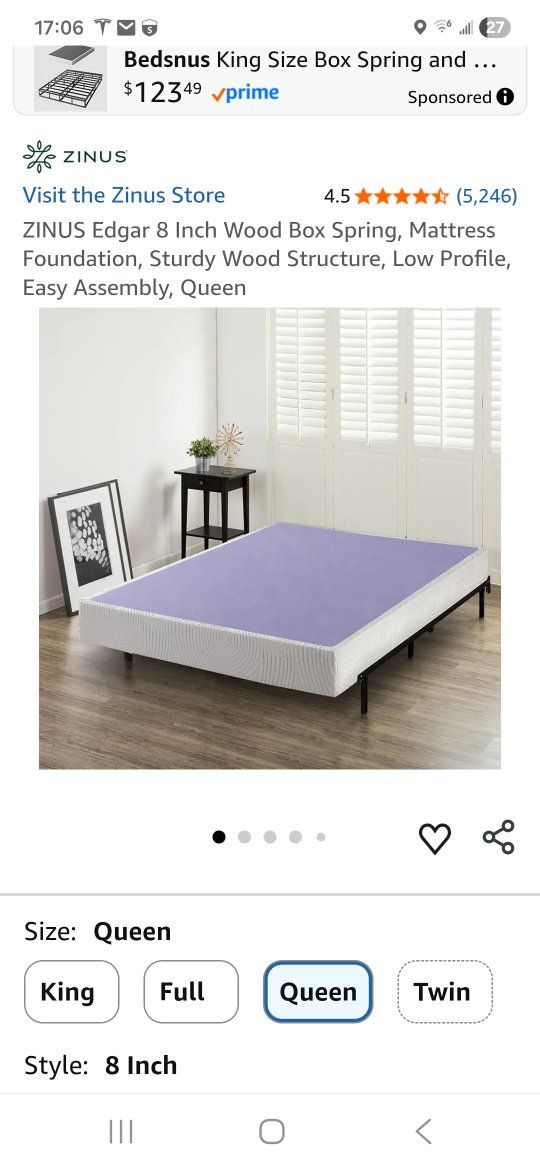 Edgar Zinus 8" wood box spring NIB Twin size