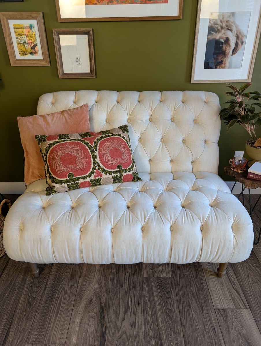 Tufted Settee — Armless Accent Bench, Excellent Condition