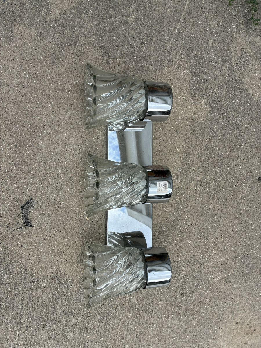 3-Light Chrome Vanity Wall Fixture with Swirl Glass Shades