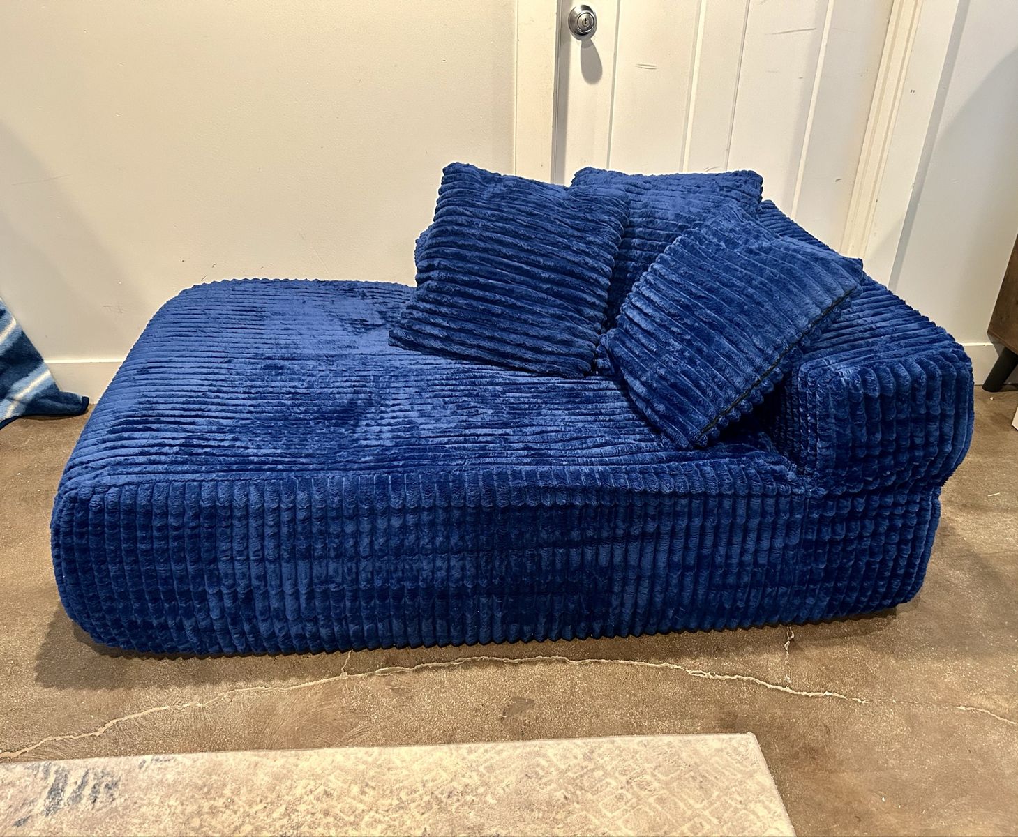New Navy Blue Corduroy Boneless Chaise with Pillows