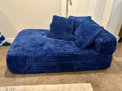 New Navy Blue Corduroy Boneless Chaise with Pillows