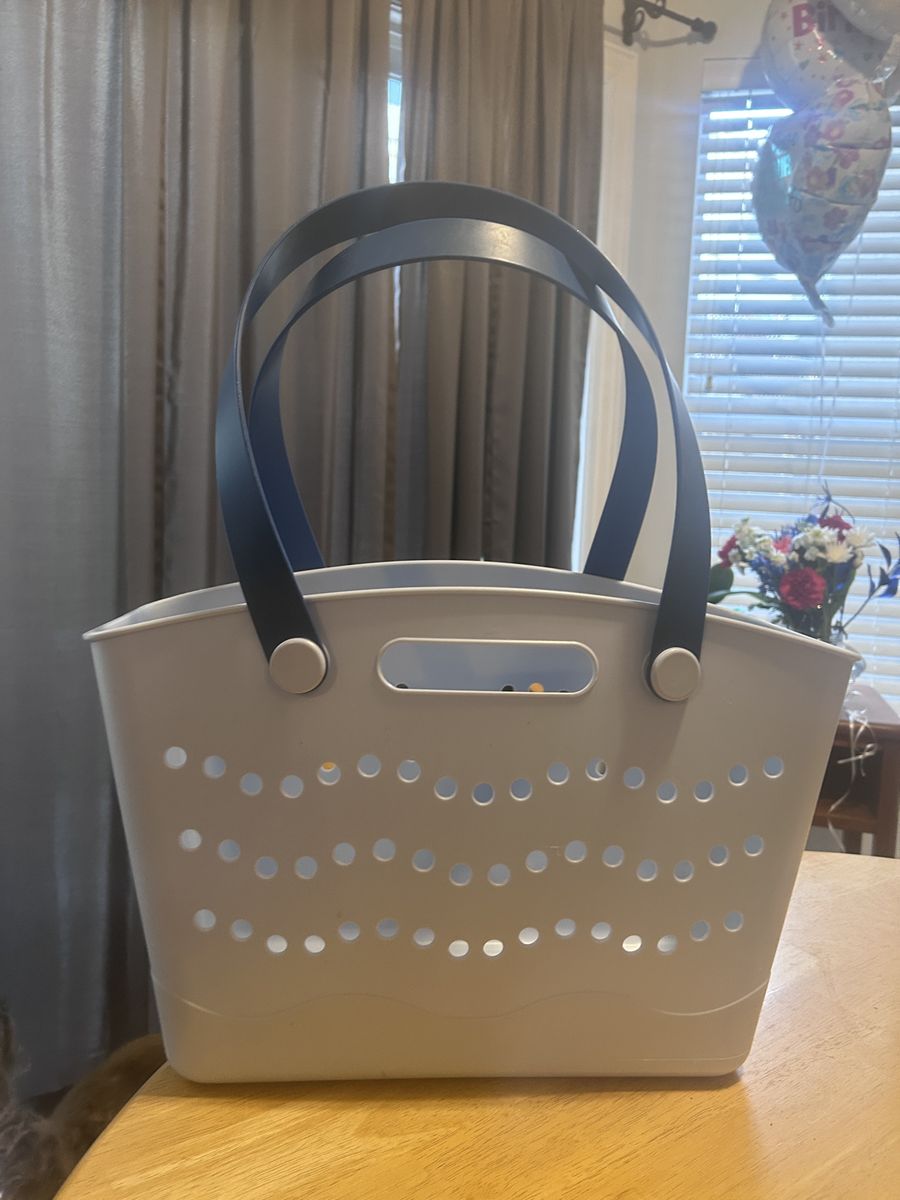 Blue plastic beach bag