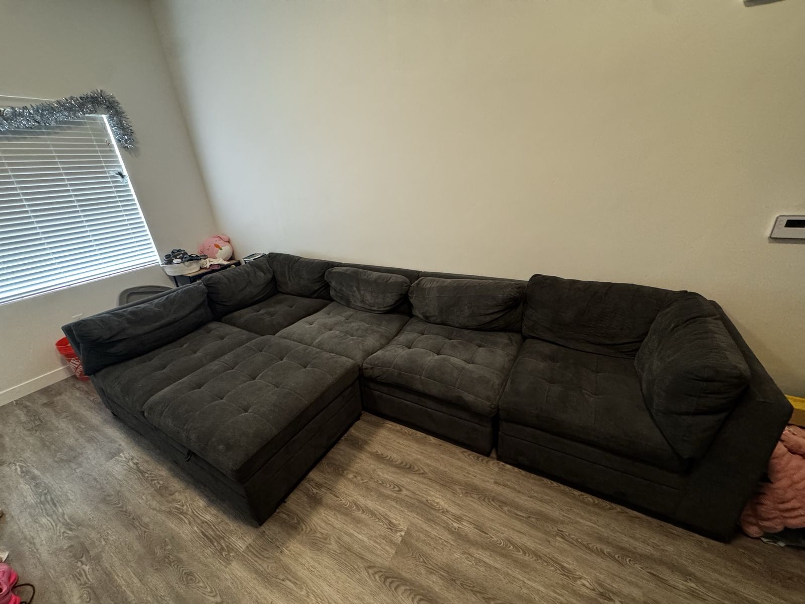 Spacious Grey Modular Sectional Sofa with Storage Ottoman - Excellent Condition