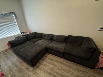 Spacious Grey Modular Sectional Sofa with Storage Ottoman - Excellent Condition