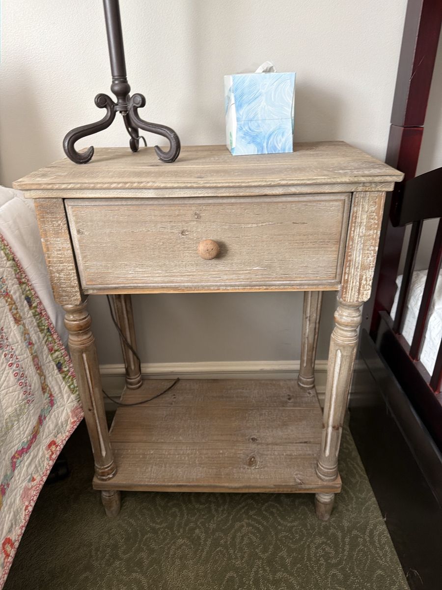 Rustic Wood Nightstand with Drawer and Shelf
