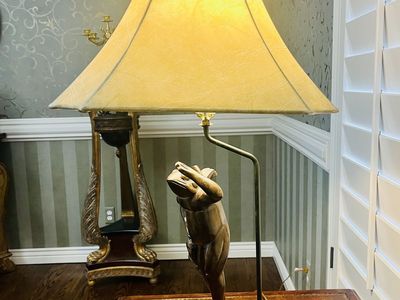 ART DECO GOLFING FROG BRONZE LAMP MAITLAND SMITH
