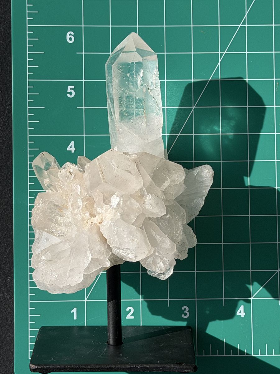 Clear Quartz Crystal Cluster on Metal Stand - Natural Mineral Specimen Home Decor