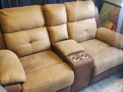 Loveseat recline couch with cup holders