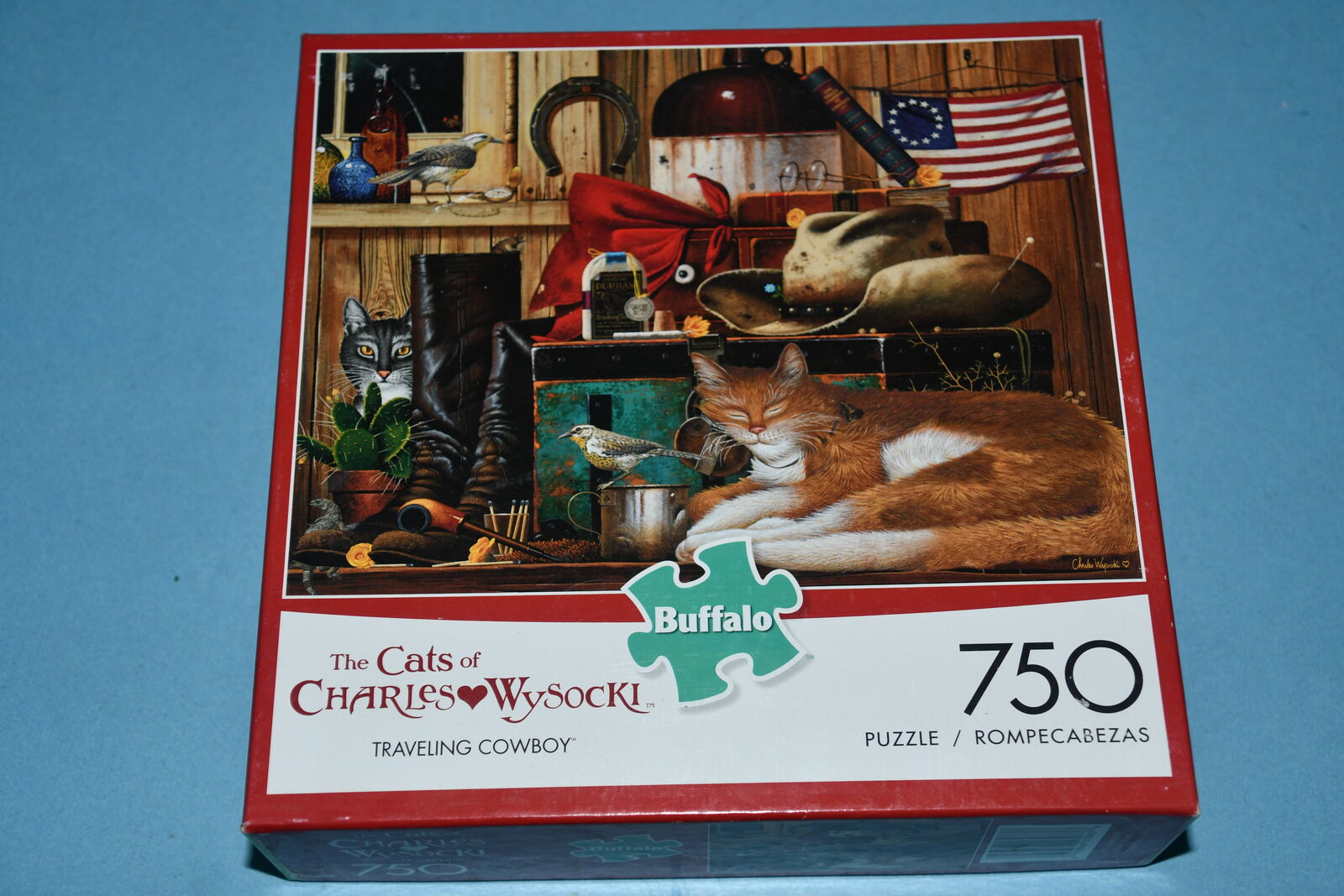 WYSOCKI 750 PIECE JIGSAW PUZZLE ~ TRAVELING COWBOY ~ CATS ~ COMPLETE!