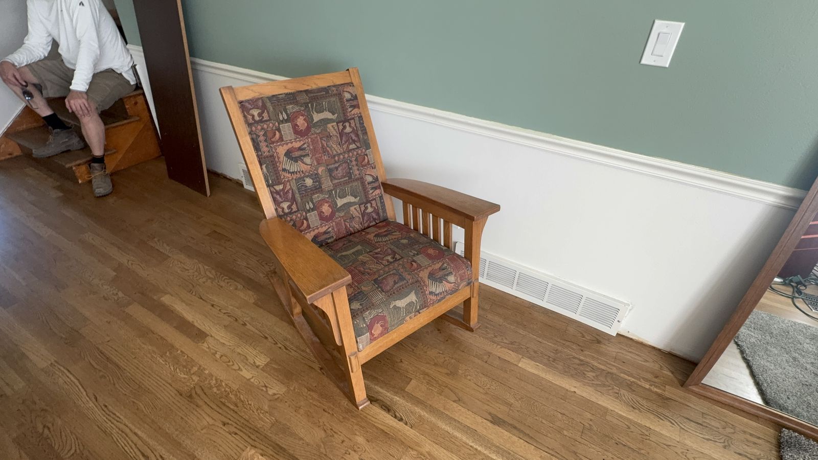 Mission‑Style Solid Wood Rocking Chair – Rustic Cabin Upholstery
