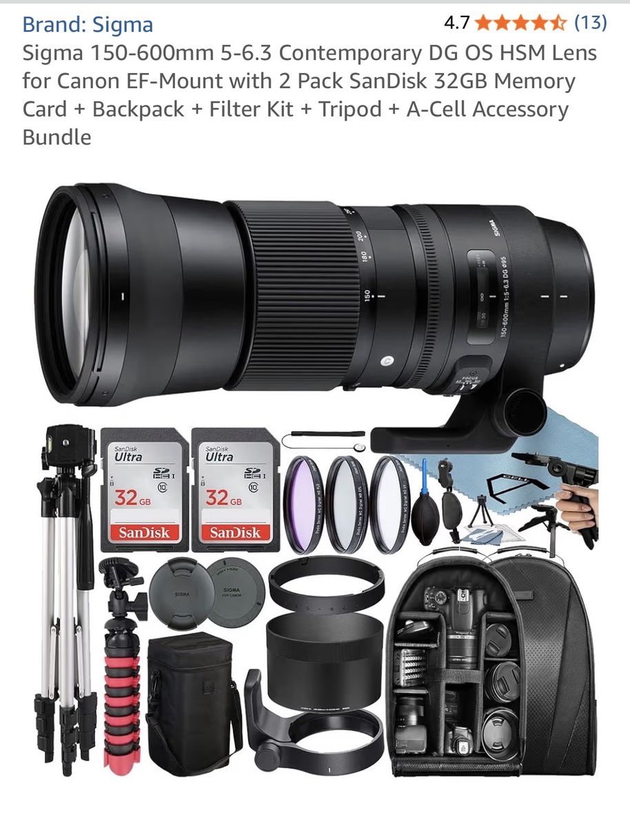 Sigma 150-600mm f/5-6.3 DG OS HSM Contemporary Zoom TelephotoLens CanonEF Bundle