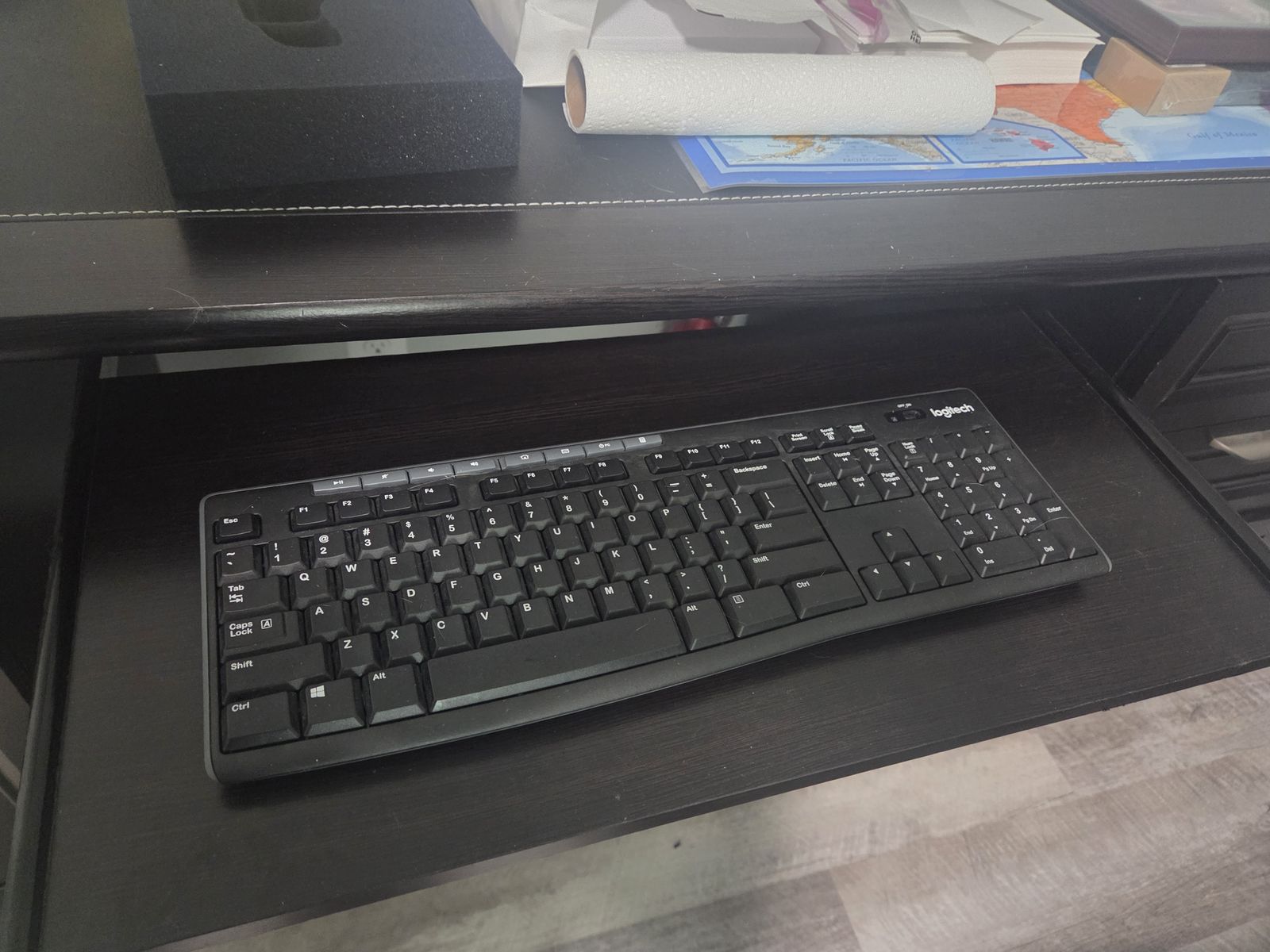 Black Executive Office Desk with Drawers, Cabinet & Keyboard Tray