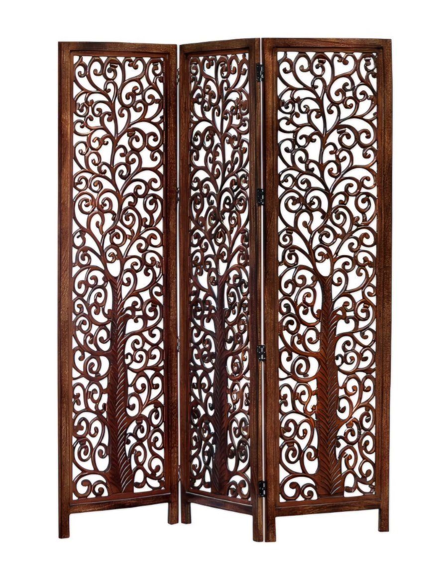 Room Divider Wood Floor Screen - Arbor Tree Antique Brown - Handcrafted 60 x 72 Three Folding Panel Partition - Free Standing Po